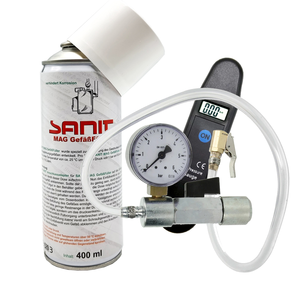 MAG Gefäßfüller 400 ml inkl. Druckflaschen Adapter 6 bar und digitaler Vordruckprüfer MAG Gefäßfüller 400 ml inkl. Druckflaschen Adapter 6 bar und digitaler Vordruckprüfer