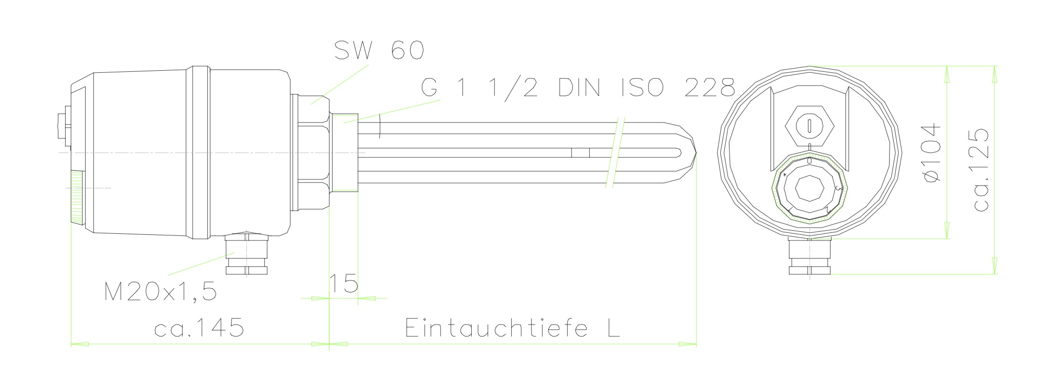 Elektroheizstab 2,0 - 10.0 KW DN40 Einschraubheizkörper Heizstab