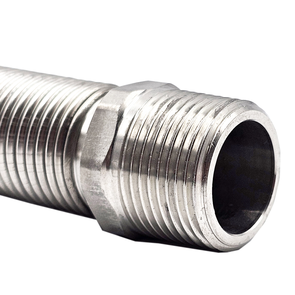 Ayvaz-Detail-02 Edelstahl Wellrohr dehnbar IG/AG – 1000–2000 mm 1/2“ - 3/4“ - 1“ Flexibles Anschlussrohr für Heizung, Solar & Sanitär, Formstabil, temperaturbeständig, druckfest, inkl. Dichtung