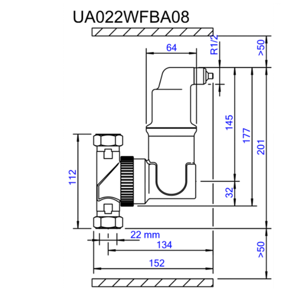 Luftabscheider SpiroVent Solar - Universal - AutoClose 22 mm Klemmring 10 bar 180°