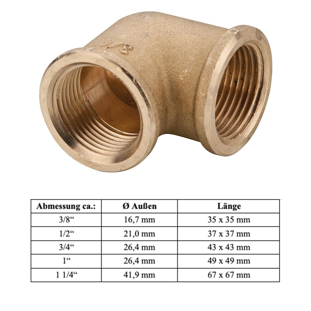 90° Messing Winkel 3/8" - DN10 - Innengewinde 90° Messing Winkel 3/8" - DN10 - Innengewinde
