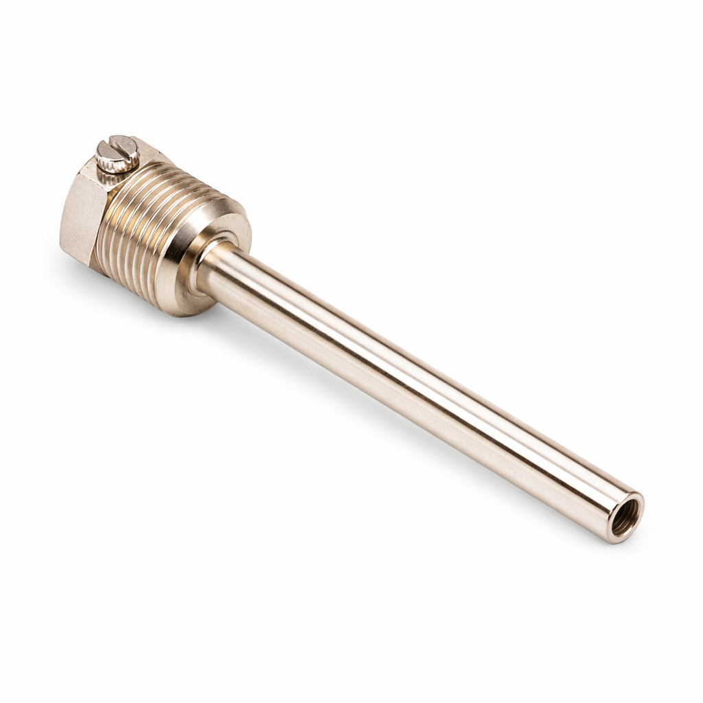 Tauchhülse 1/2 Zoll vernickelt – Messing/Kupfer – Für PT1000 Temperaturfühler, Heizungs- und Solaranlagen mit Druckschraube