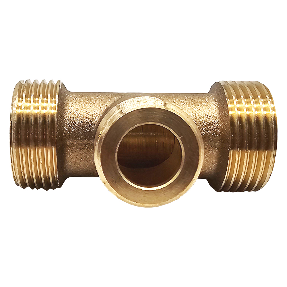 Reduziertes T-Stück flachdichtend 3/4" x 1/2" x 3/4" aus Messing, Ideal für Heizung und Solar, Außengewinde mit breiter Dichtfläche, für Edelstahlwellrohre und Solarleitungen
