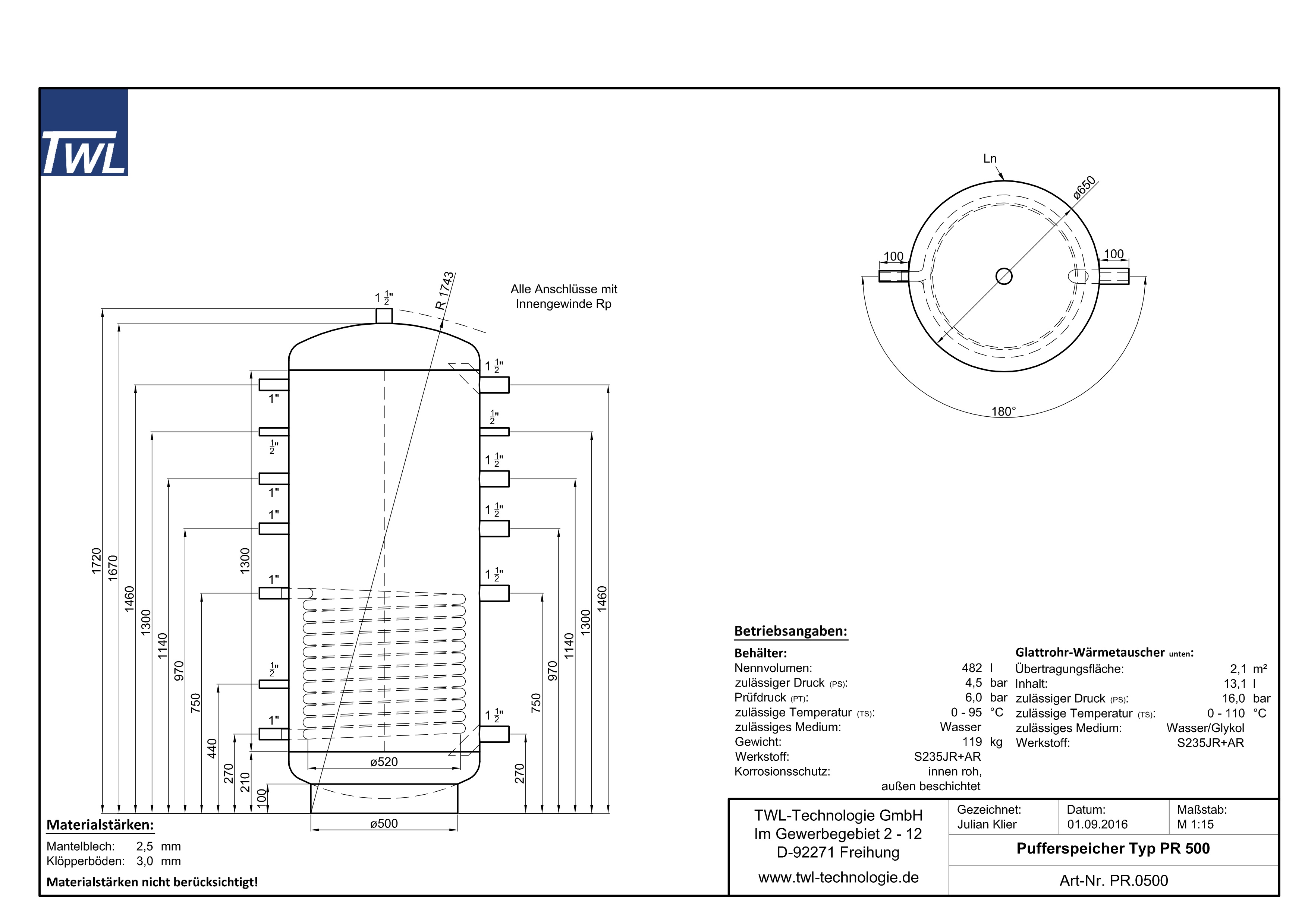 TWL Pufferspeicher PR 500 Liter - ÖkoLine-B Isolierung