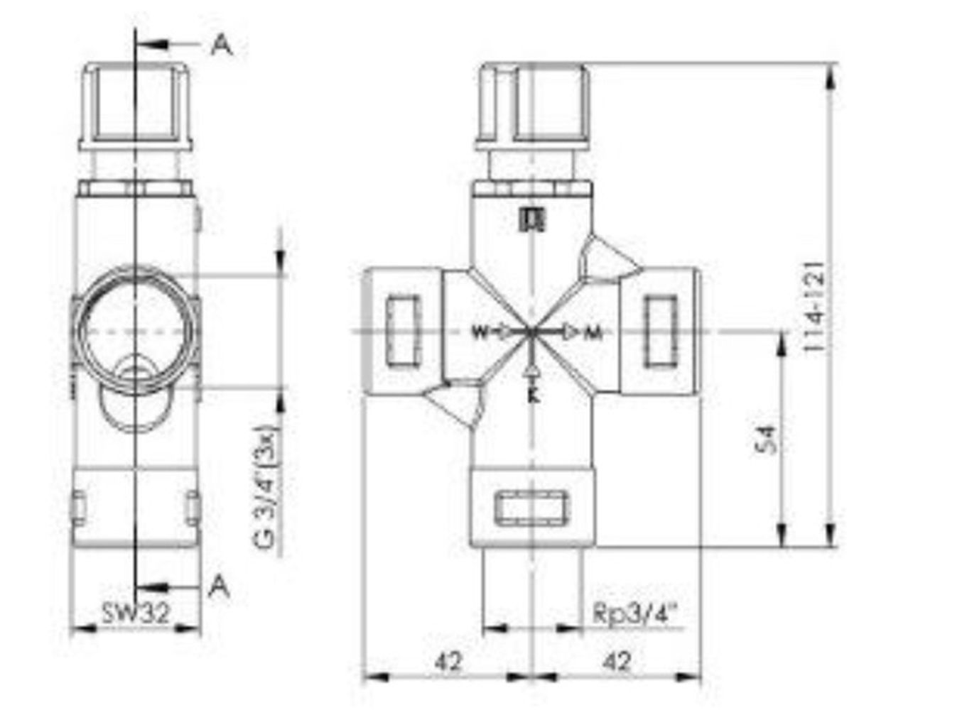 Brauchwassermischer 1"AG - 3/4"IG - 22mm Klemmring Mischventil Verbrühschutz