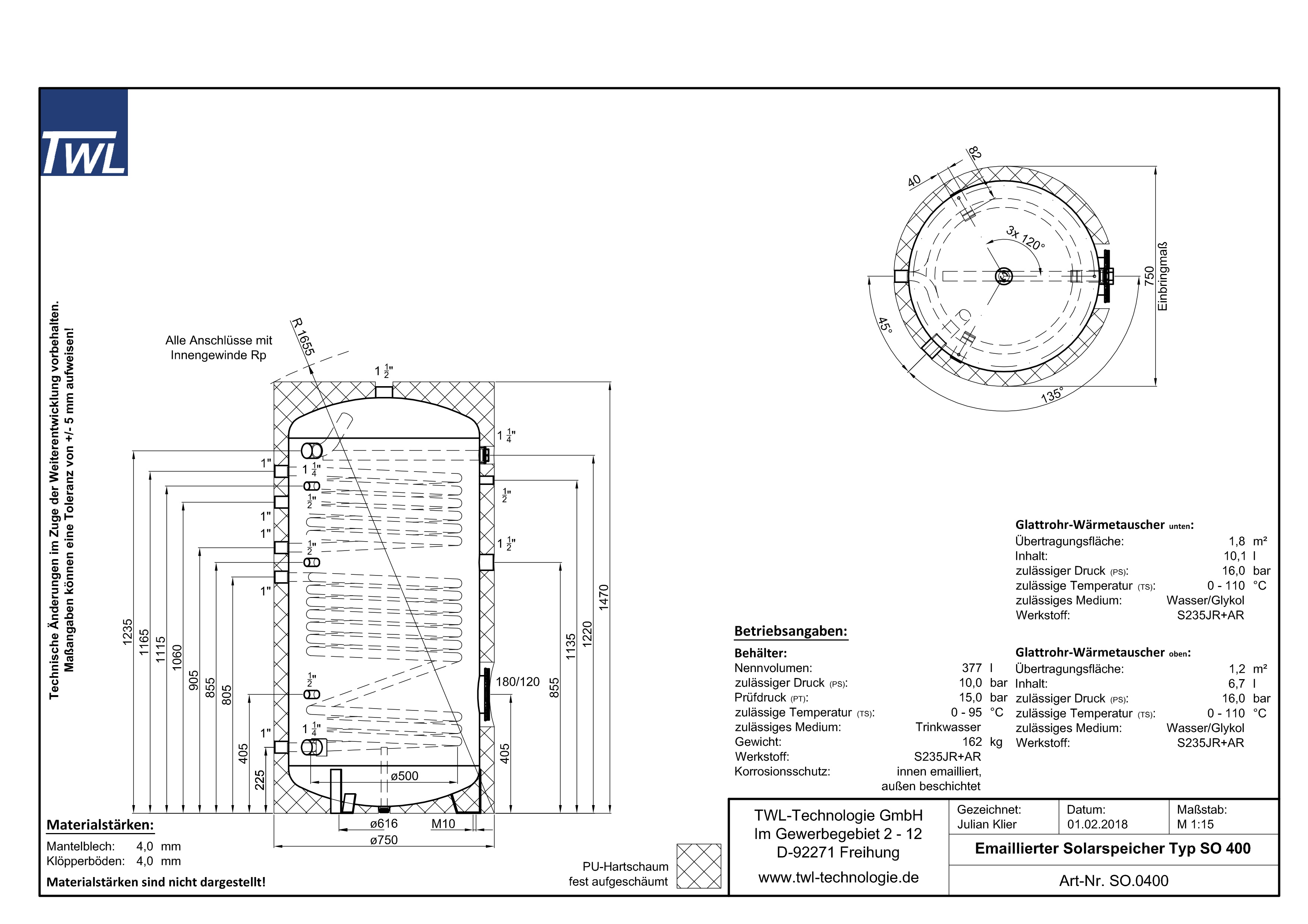 SO-0400-datenblatt TWL SO.0400 Solarspeicher - Brauchwasserspeicher - 2x Wärmetauscher