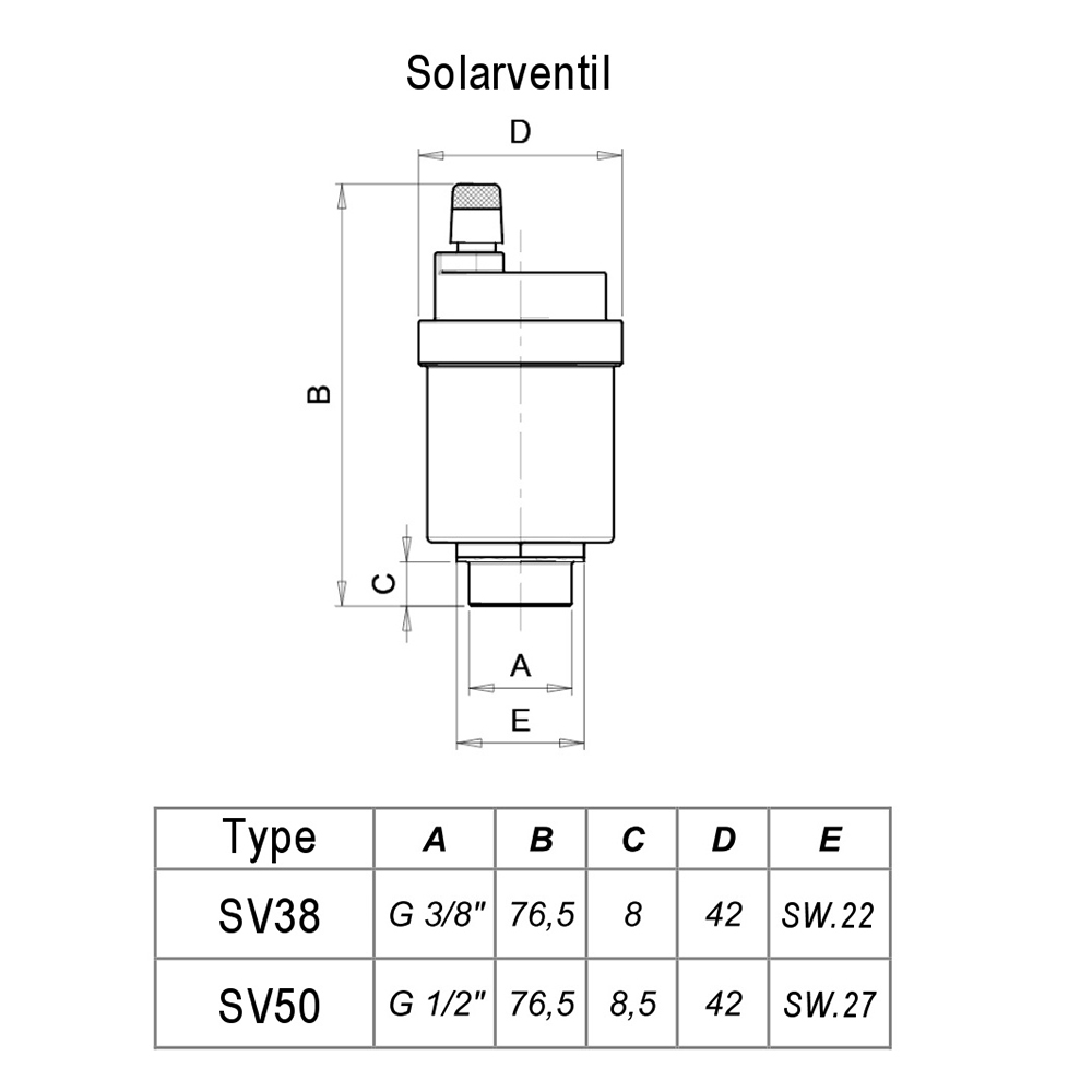 Solar - Schnellentlüfter 3/8 Zoll - 180°C