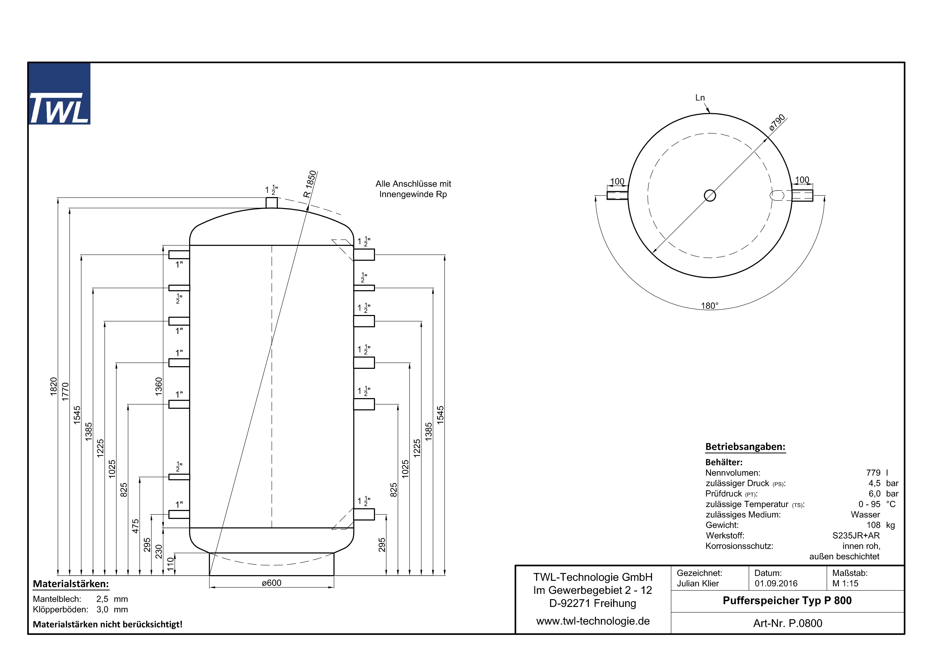 TWL Pufferspeicher P 800 Liter - ÖkoLine-A Isolierung