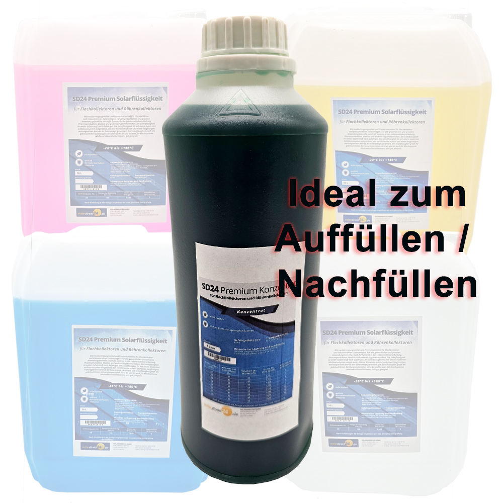 1 Liter Premium Solarflüssigkeit Konzentrat – Frostschutz bis -39 °C – Umweltfreundlich & effizient – Für Flach- und Vakuumröhrenkollektoren
