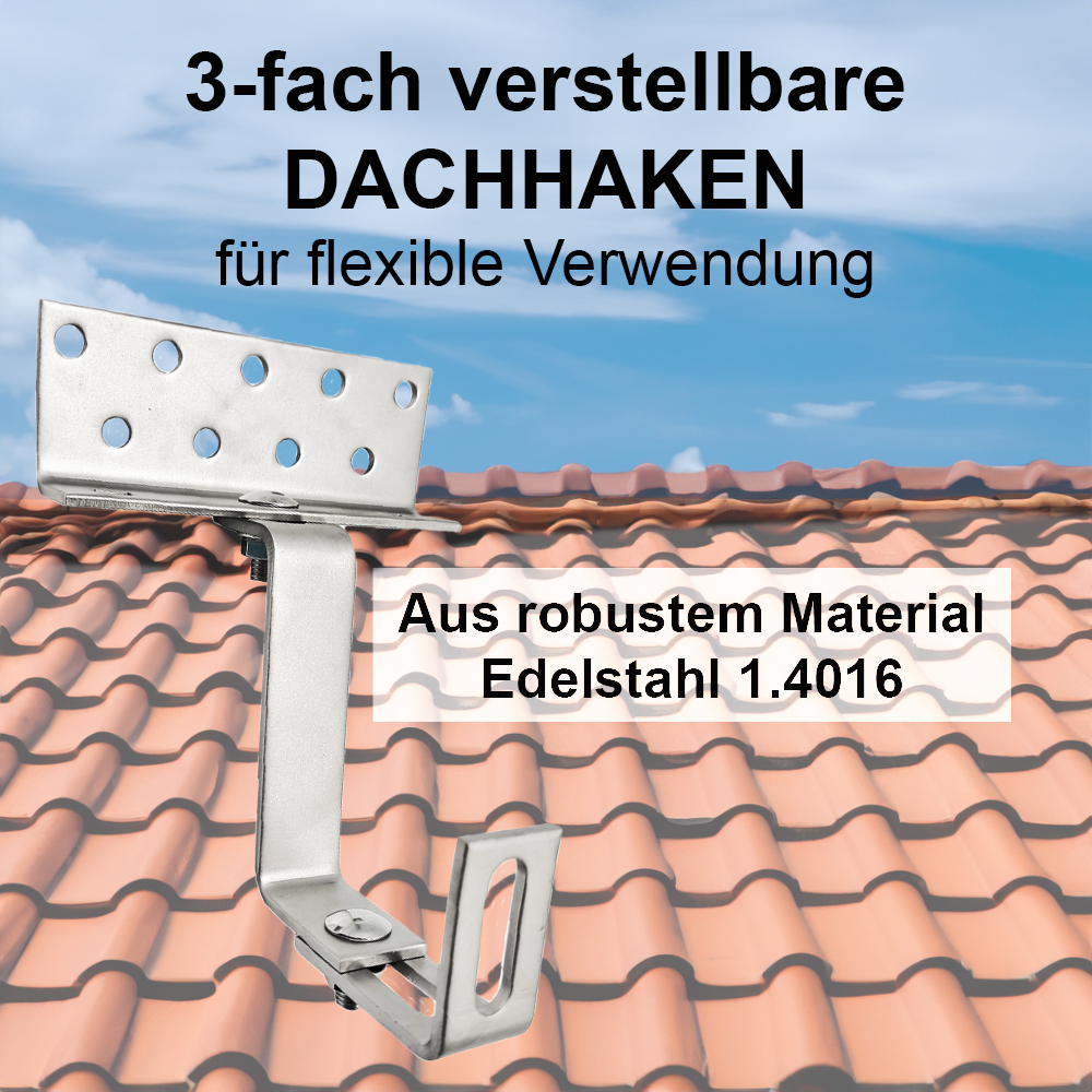 10 x Dachhaken Edelstahl 3 fach verstellbar Solar Photovoltaik Befestigung Ziegel