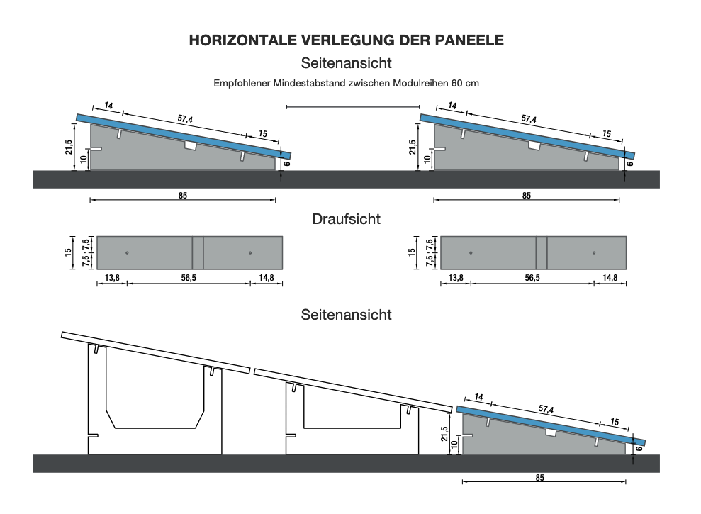 SUN BALLAST Flachdachmontage Unterkonstuktion PV Module 11° Neigung - 42kg