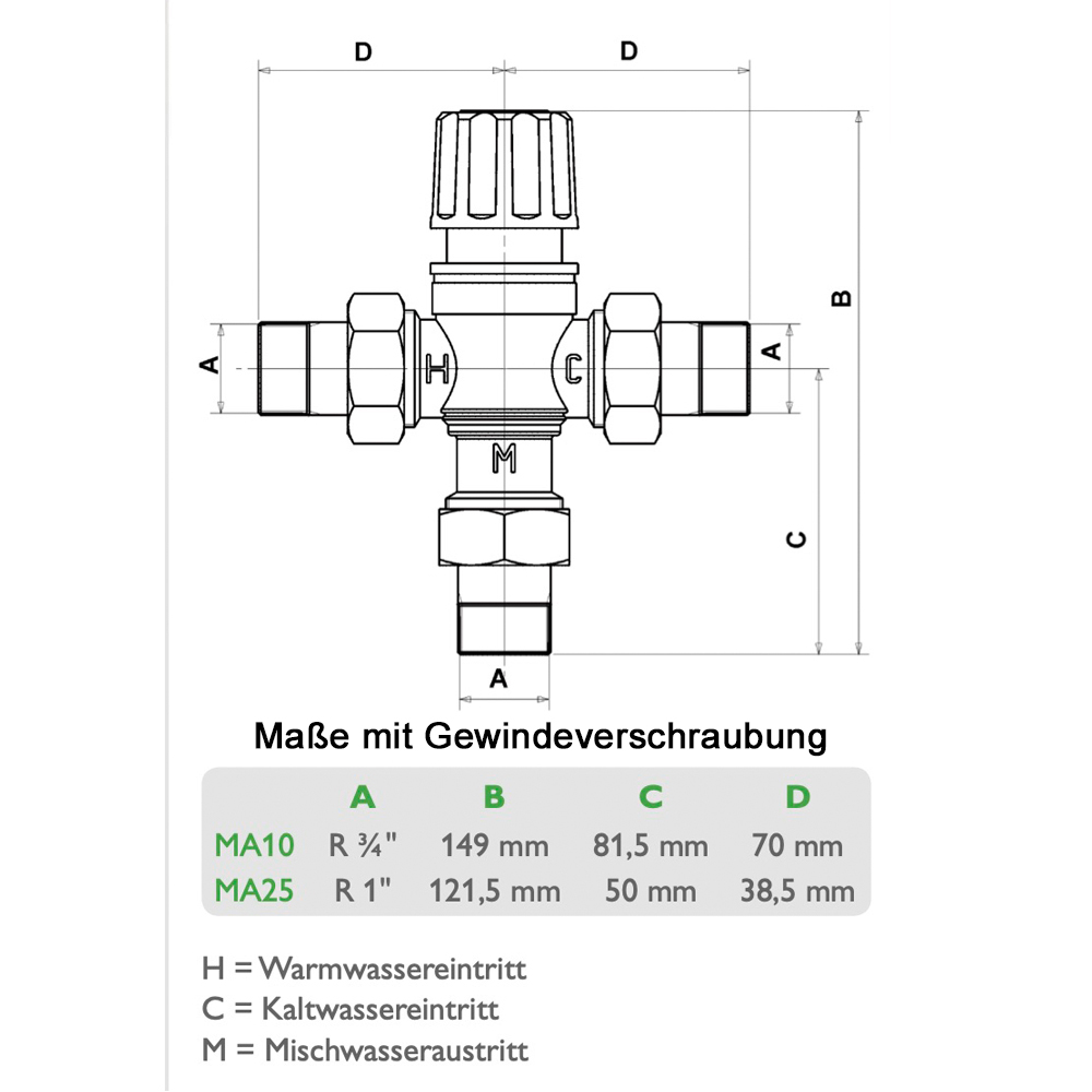 Resol Brauchwassermischer MA25 1 1/4" AG Thermostatisches Mischventil