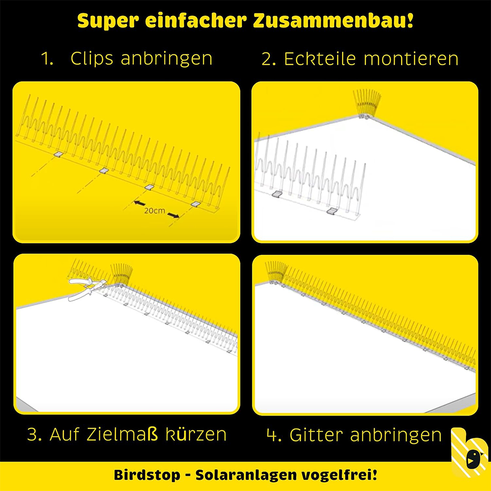 Birdstop Eckstück H: 15cm Vogelschutz für Solaranlagen – Marderschutz für PV-Module & Dach
