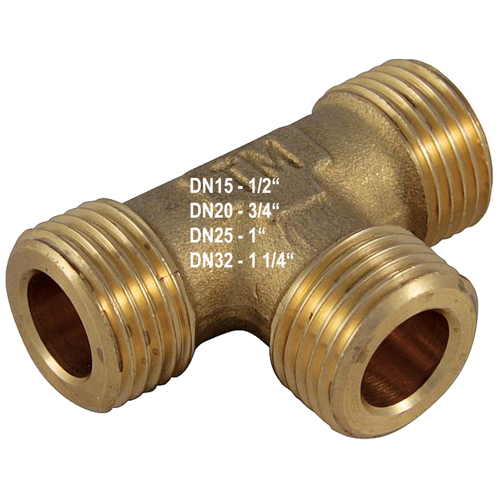 9701403-01 Messingfitting T-Stück flachdichtend 1/2" 3/4" 1" 1 1/4" - Trinkwasser geeignet - Heizungs- & Solaranlagen