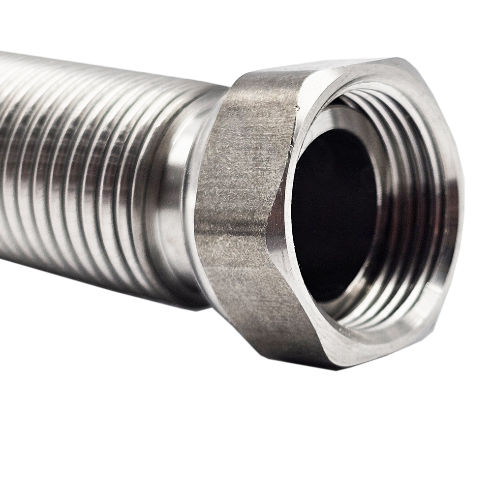 Ayvaz-Detail-01 Edelstahl Wellrohr dehnbar IG/AG – 200–410 mm 3/8“ - 1/2“ - 3/4“ - 1“ Flexibles Anschlussrohr für Heizung, Solar & Sanitär, Formstabil, temperaturbeständig, druckfest, inkl. Dichtung