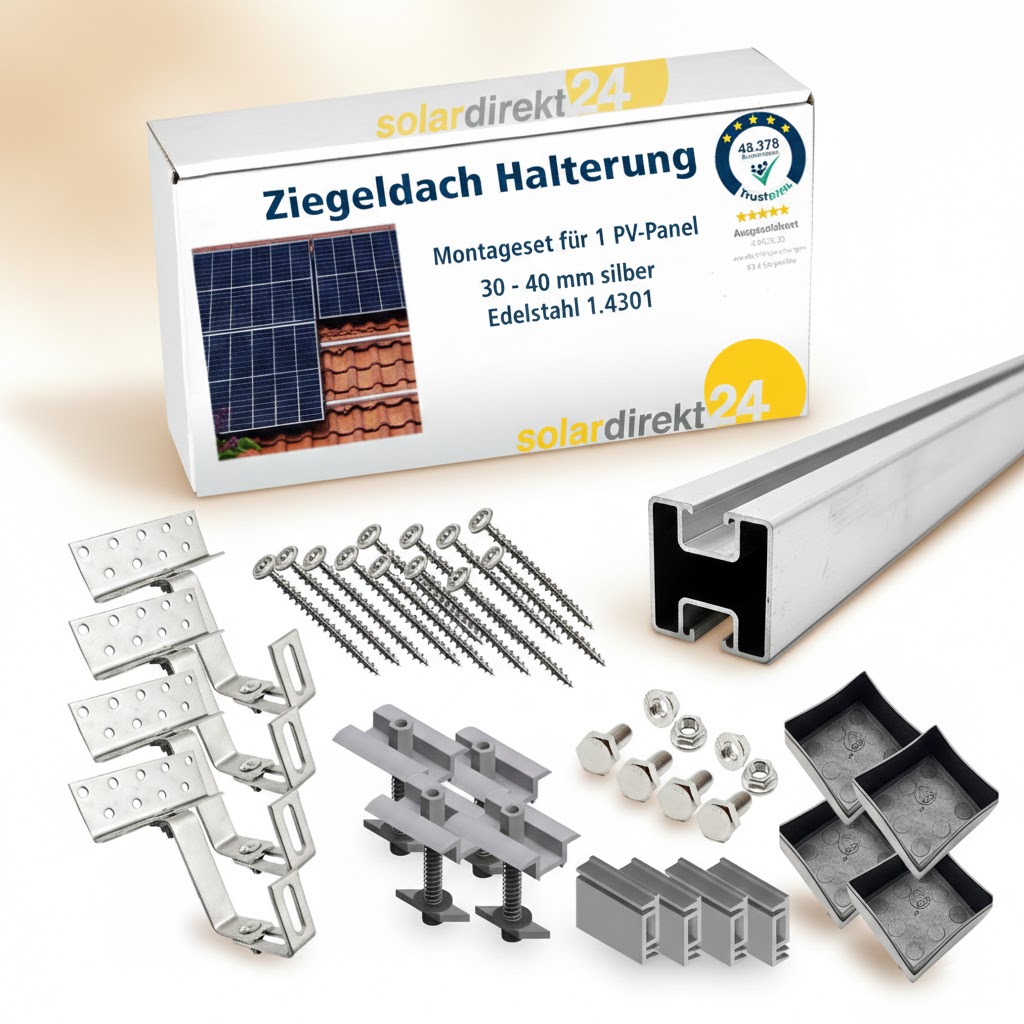 Solar Halterung Ziegeldach I Set für 1 PV Module 30-40mm I Solarmodul Halterung Balkonkraftwerk I Solarmodulbefestigungsset für Ziegeldächer