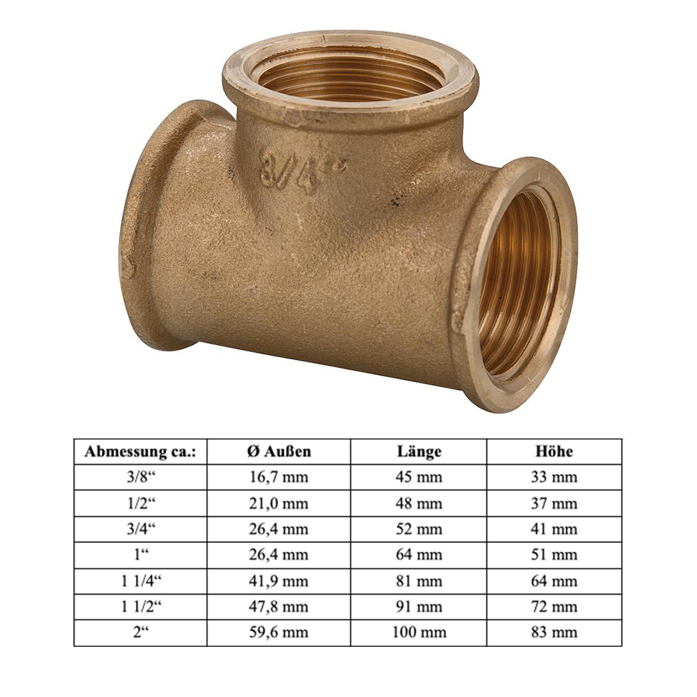 Messing T-Stück 1/2" - DN15 - Innengewinde Messing T-Stück 1/2" - DN15 - Innengewinde