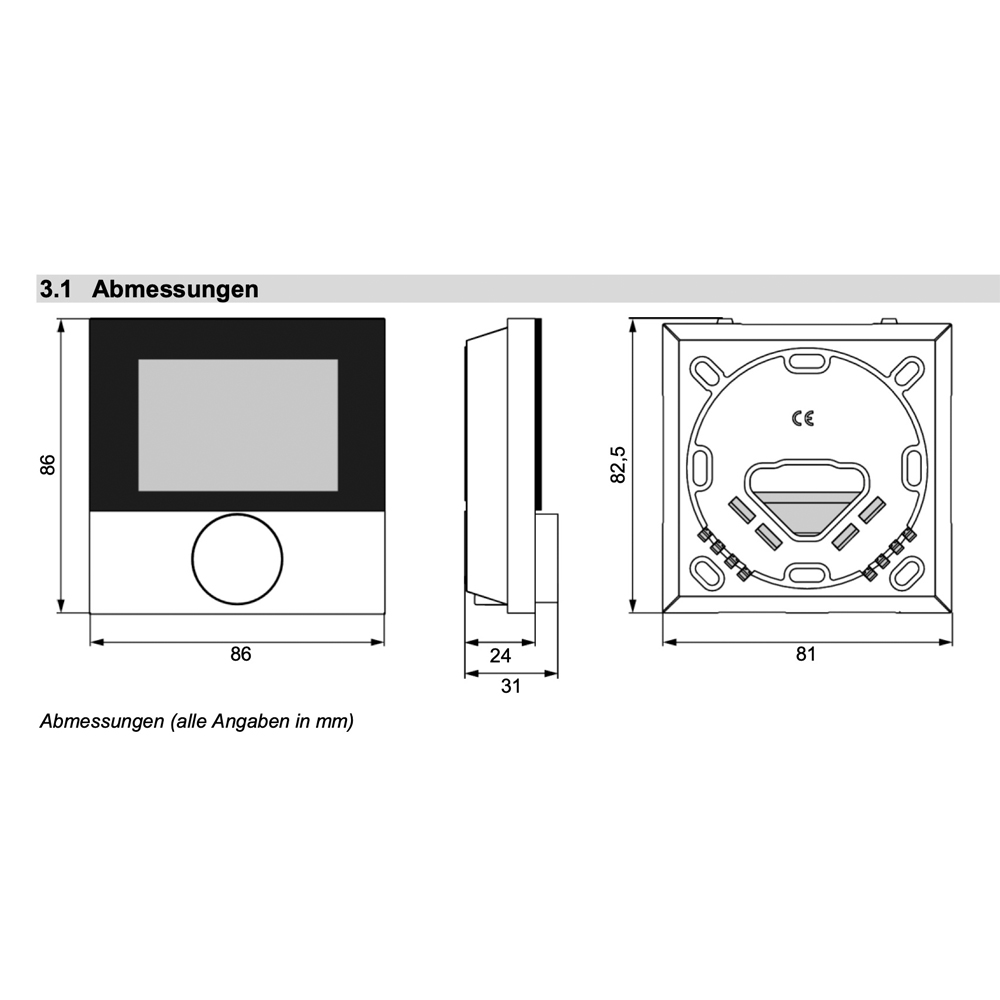 Alpha direct KOMFORT Designscheibe 24V Raumtemperaturregler Raumthermostat