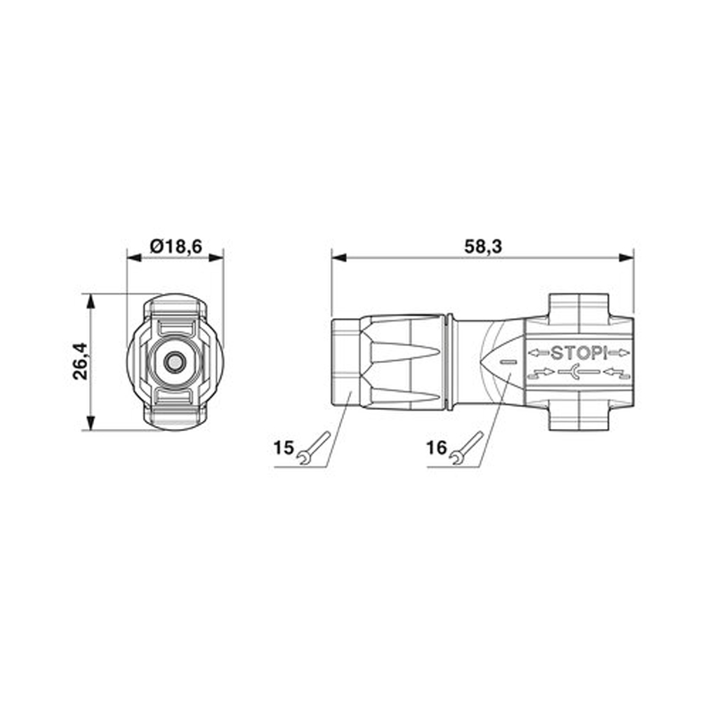 SUNCLIX Steckverbinder PV-CF-S 2,5-6mm² - Technische Zeichnung