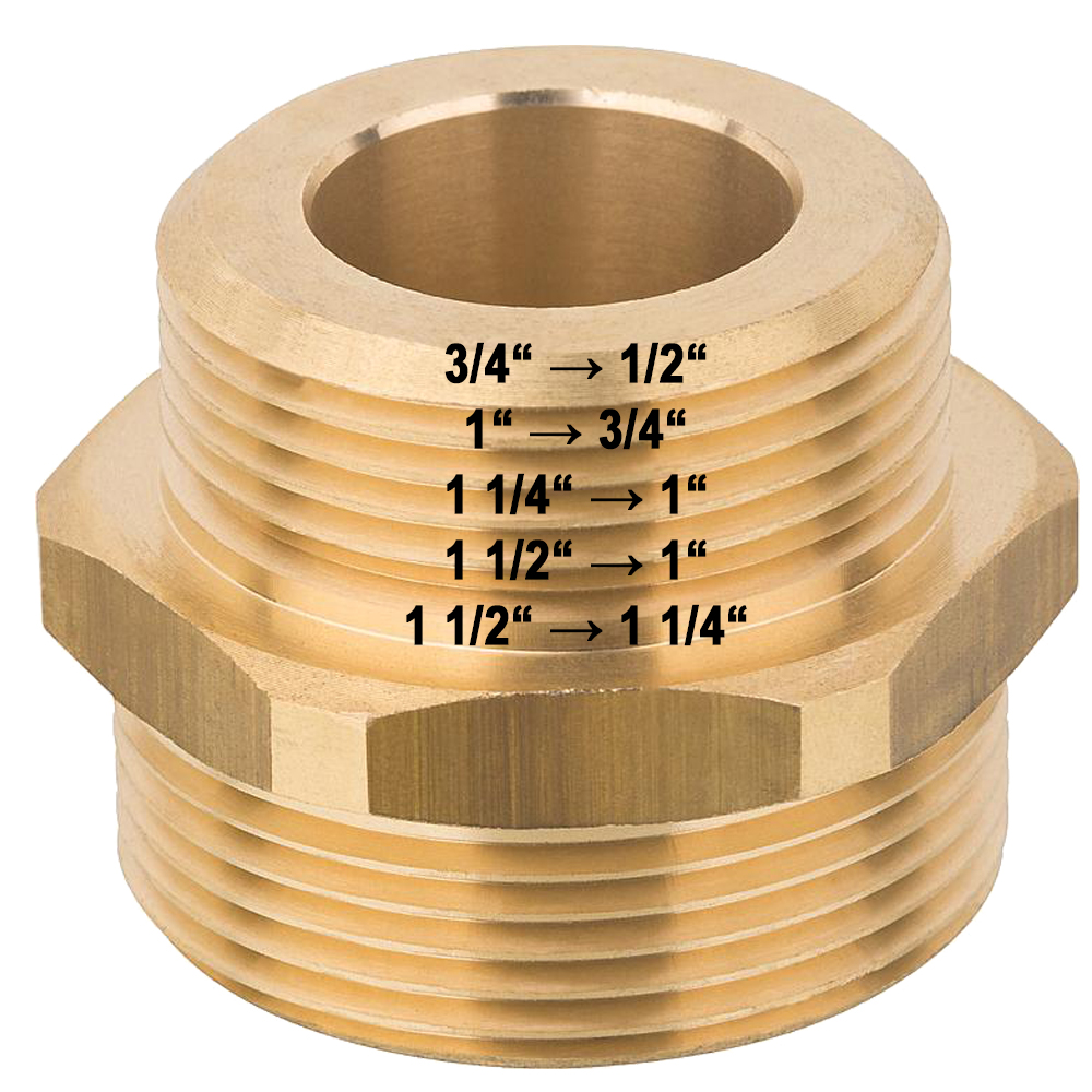9701705-V01 Reduzierter Doppelnippel 3/4" bis 1 1/2" Messing - beidseitig flachdichtend - Trinkwasser geeignet