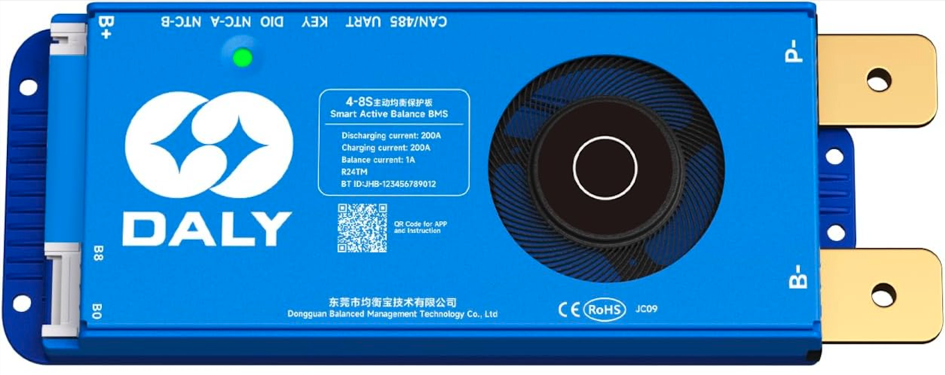 DALY Smart Active Balance BMS 200A 12V–24V 4S–8S – Integriertes Bluetooth, RS485/CAN - 0% MwSt.